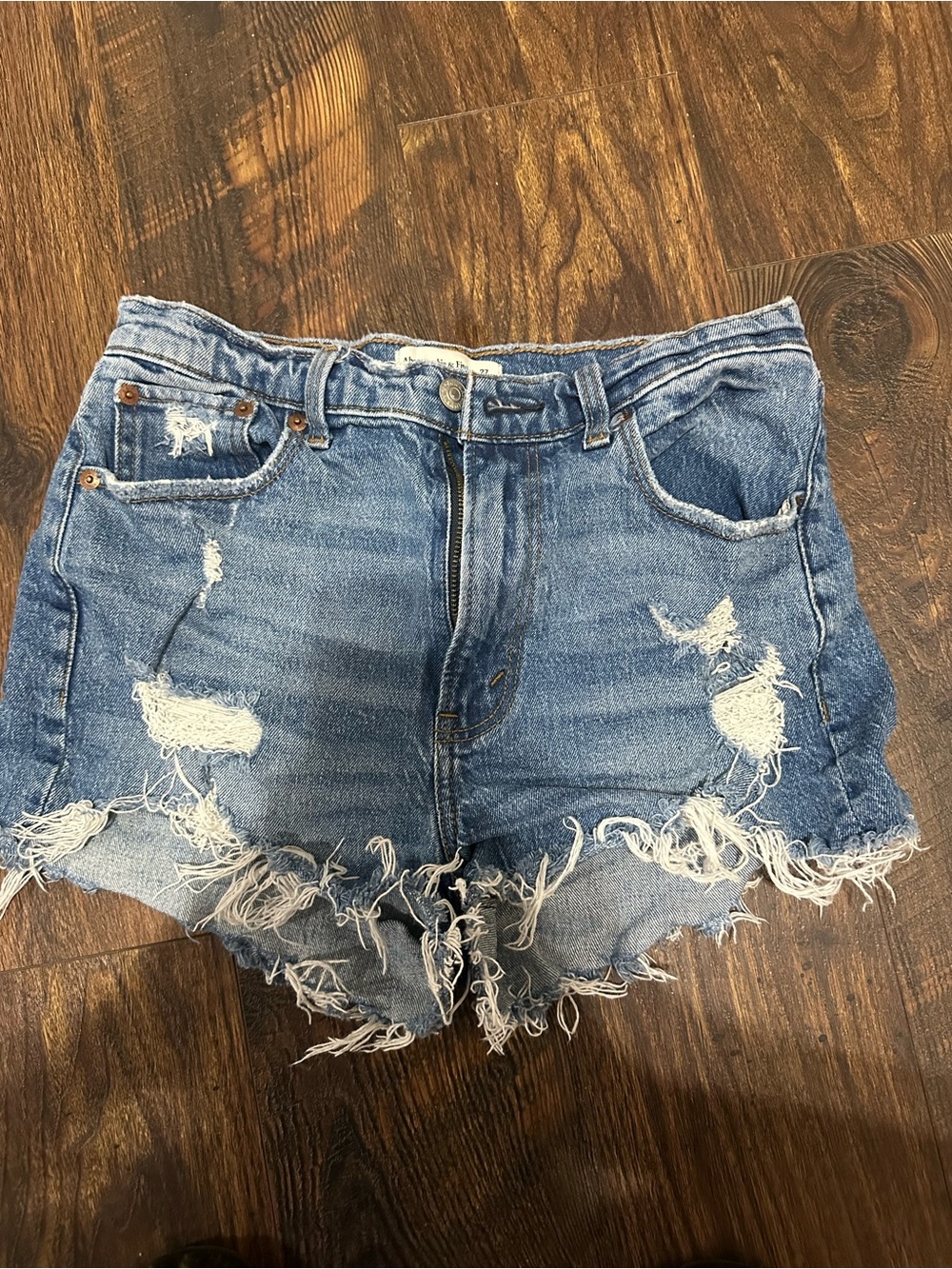 Abercrombie & Fitch Light Blue Distressed Denim Cutoffs High Rise Mom Short
